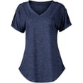 thumbnail image 6 of frariair Women's Knot Front V-Neck Tee With Breathable Acrylic Blend Dark Blue, 6 of 7