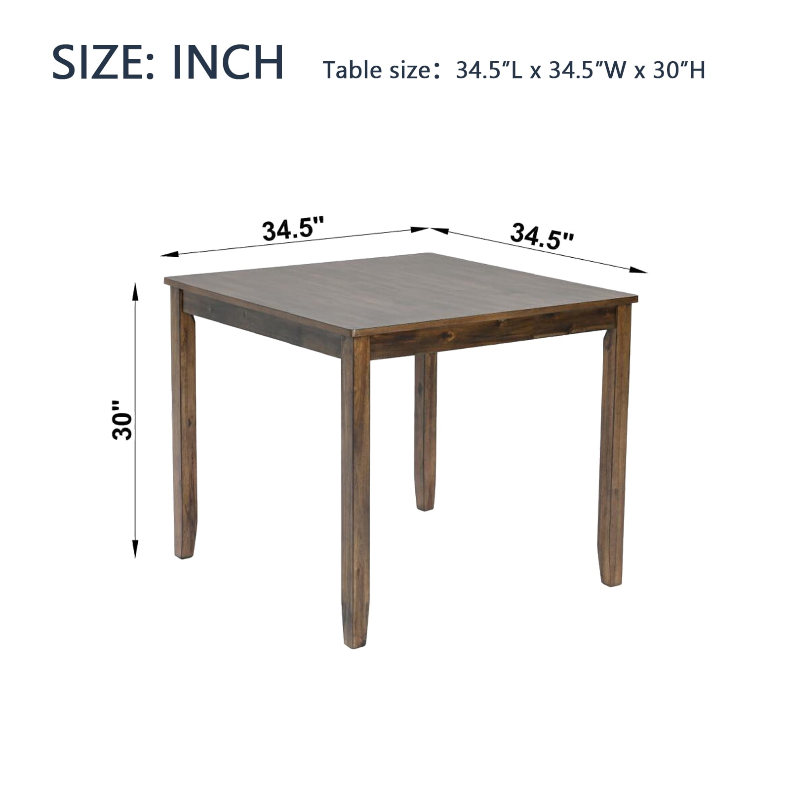 MAYEERTY Wooden Dining Square Table, Kitchen Table for Small Space, 4 Person Counter Height Table, Walnut，ONLY THE TABLE