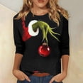 thumbnail image 1 of Chandail de Noël Abordable Corashan Chandail de Noël Laid pour Femme Nouveau Col Rond Mode Imprimé Manches 3/4 T-Shirt Imprimé Haut Ajusté Hauts Décontractés Vert, m, 1 of 5