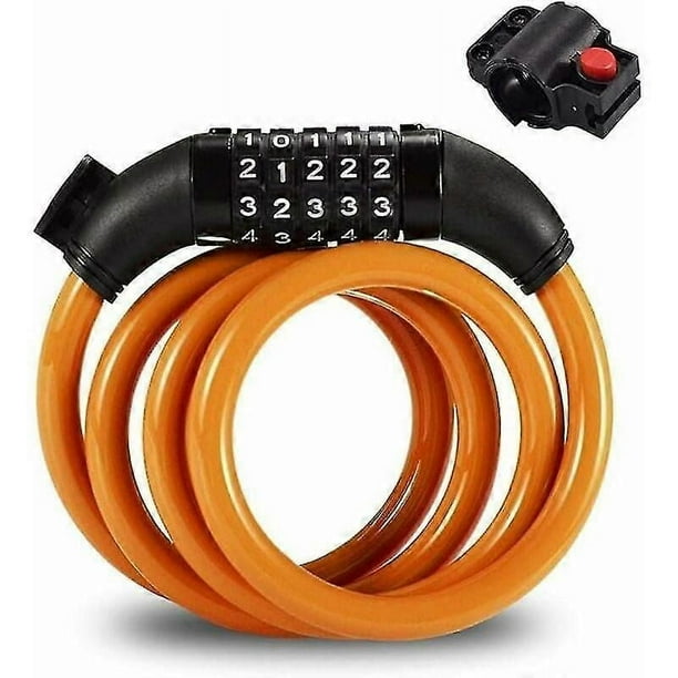 Combination Bike Lock Security Coiled Cable Lock Spiral Cable Lock Scooter Cable Lock 5 Digit Bike Lock, 1.2M, for Electric Bike, Skateboard, Strolle