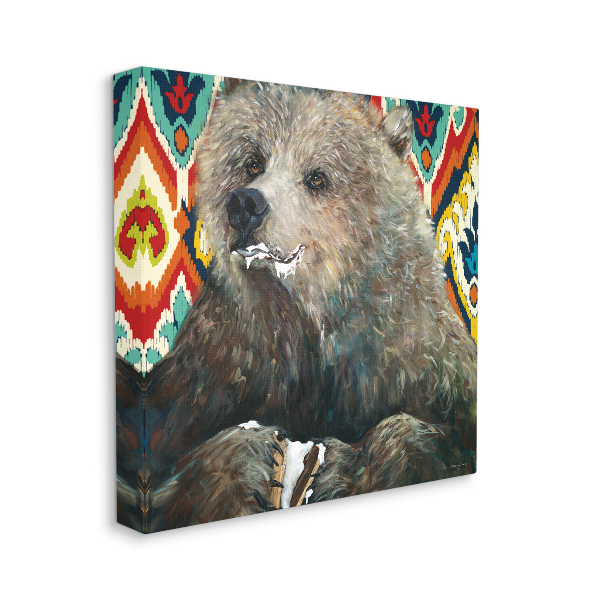Stupell Industries Brown Bear Eating Smores Forest Animal Abstract Pattern, 17 x 17, Design by Kamdon Kreations