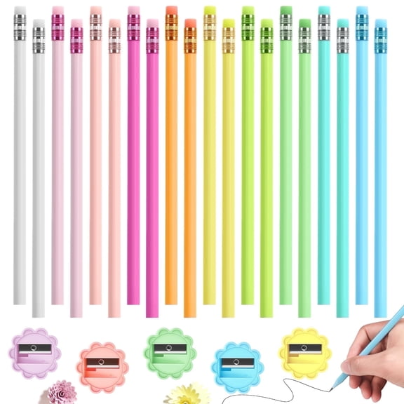 Zimeng 20 Pcs 2 HB Pencils with Eraser and 5 Sharpener,Colored Pencils Set Unsharpened Wood Pencils for Home Office Sketching and Drawing
