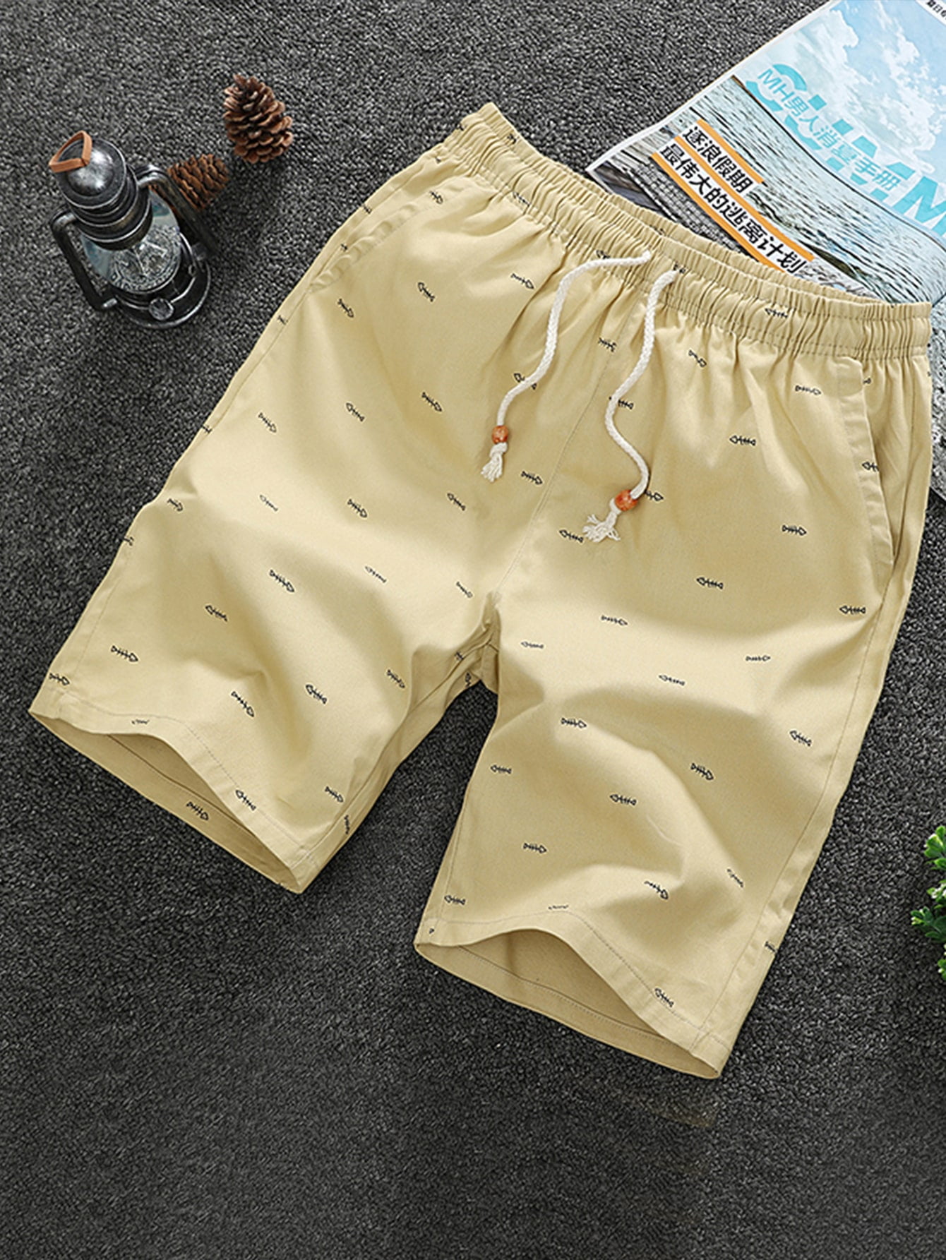 khaki drawstring shorts mens
