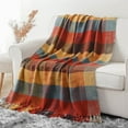 thumbnail image 4 of Colorful Plaid Throw Blanket for Couch, Orange Checkered Knit Throws, Fall Blanket,50"x60", 4 of 8