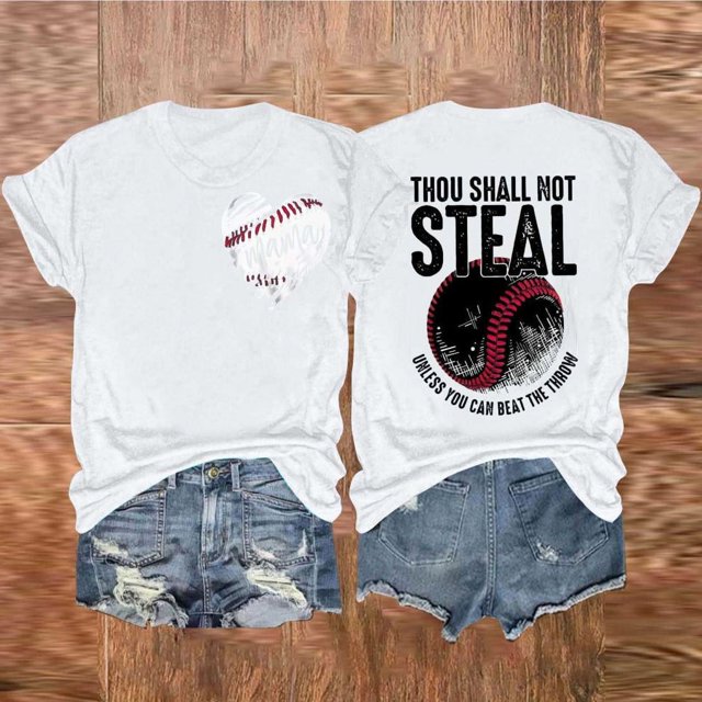 SDNall Mode Décontractée pour Femmes, T-Shirt à Manches Courtes, Col Rond, Imprimé Double Face, Amour Baseball