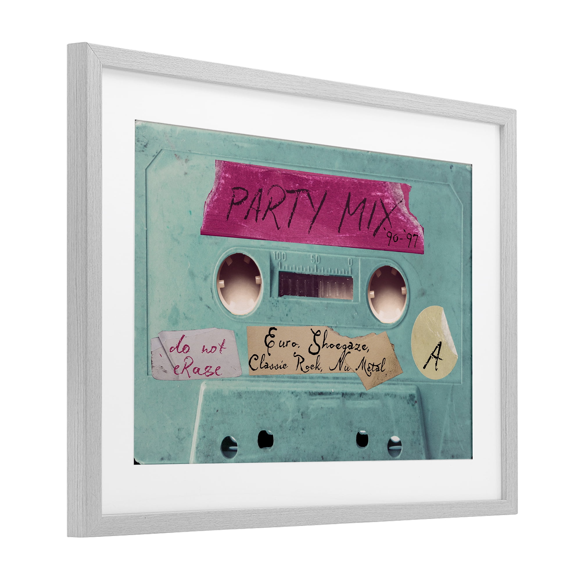 Stupell Industries Retro Party Mix Cassette Gray Framed Print Under Glass, design by Annabelle Hall