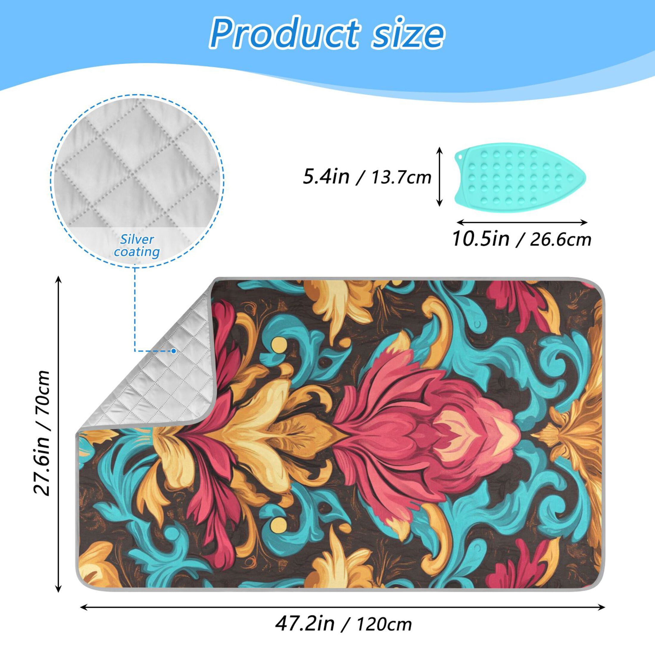 Bright Pattern Art Design Ironing Mat Blanket for Table Top Travel Portable Ironing Board Pad 47.2x27.6 Inch
