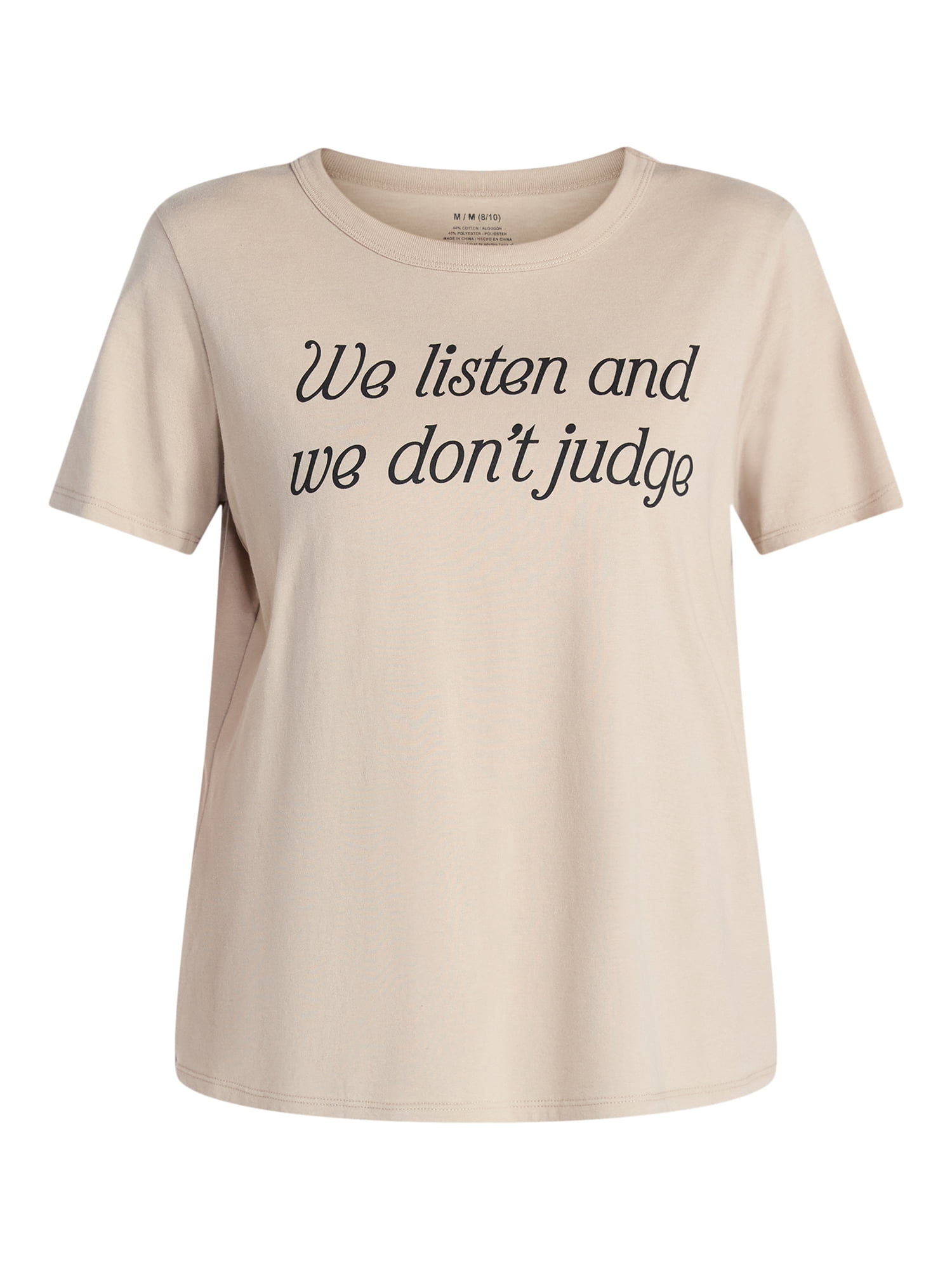 We Listen Women’s Graphic Tee with Short Sleeves, Sizes XXS-XXL