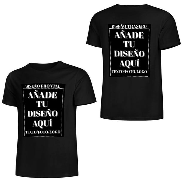 Playera Personalizada con Estampado Frontal y Trasero, Añade tu Texto/Foto/Logo/Diseño, 100% Algodón para Hombre, Impreso en México, Negro, Talla Mediana (M)