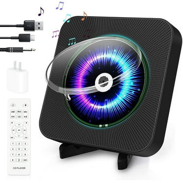 Bluetooth CD for home, built-in dual hi-fi speakers, FM radio support, headphone jack AUX/USB drive, LED display Dust cover Music CD player with remote control (black)