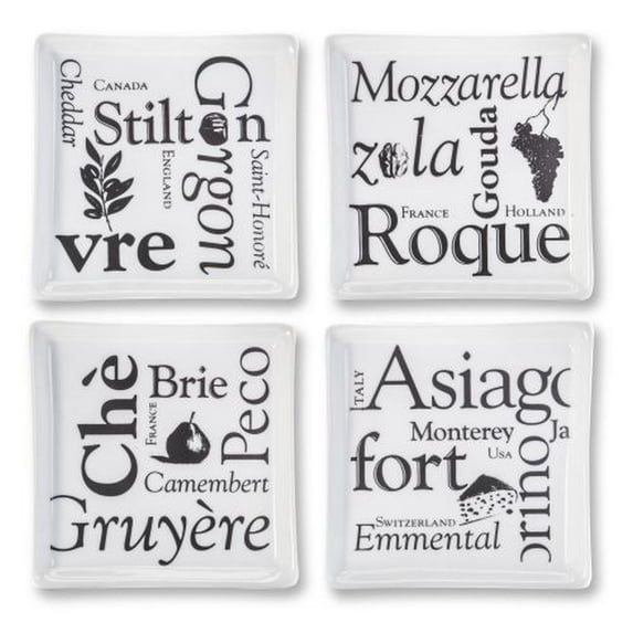 BIA Cordon Bleu Square Appetizer Plates, Set of 4, Gift Box, Porcelain