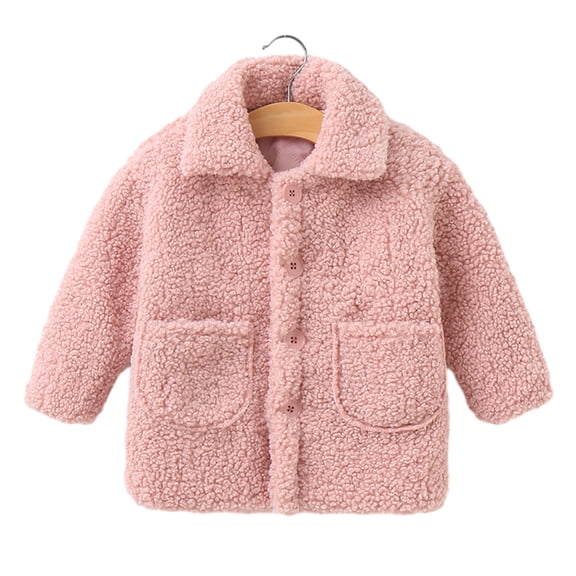 LYMAYTER Kids Girls Sweet Jacket Fall Winter Mid-Length Thickened Outerwear Toddler Solid Color Sweater Coat for 1-8 Years