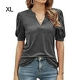 thumbnail image 1 of Camisa de Mujer Jumpingount Color Sólido Manga Corta Top Cuello en V Gris XL, 1 of 3