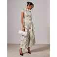 thumbnail image 5 of Apricot Polka Dot High Neck Short Sleeve Fitted Elegant Maxi Dress, 5 of 7