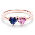 thumbnail image 3 of Gem Stone King 18K Rose Gold Plated Silver Fashion Right-Hand Ring Heart Shape Blue Created Sapphire and Vivid Pink Moissanite (1.00 Cttw, Size 8), 3 of 6