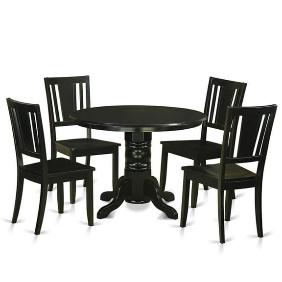 Wood Seat Kitchen Table Set with 4 Dining Room Table & 4 Chairs, Black - 5 Piece
