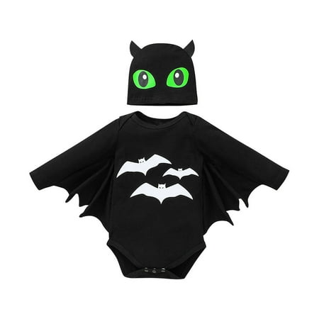 

Frostluinai Infant Toddler Baby Boy Halloween Outfits Baby Boys Girls Bodysuit Funny Romper Bat-sleeve Infant Outfits Jumpsuit with Hats 2Pcs Fall Winter Clothes Set