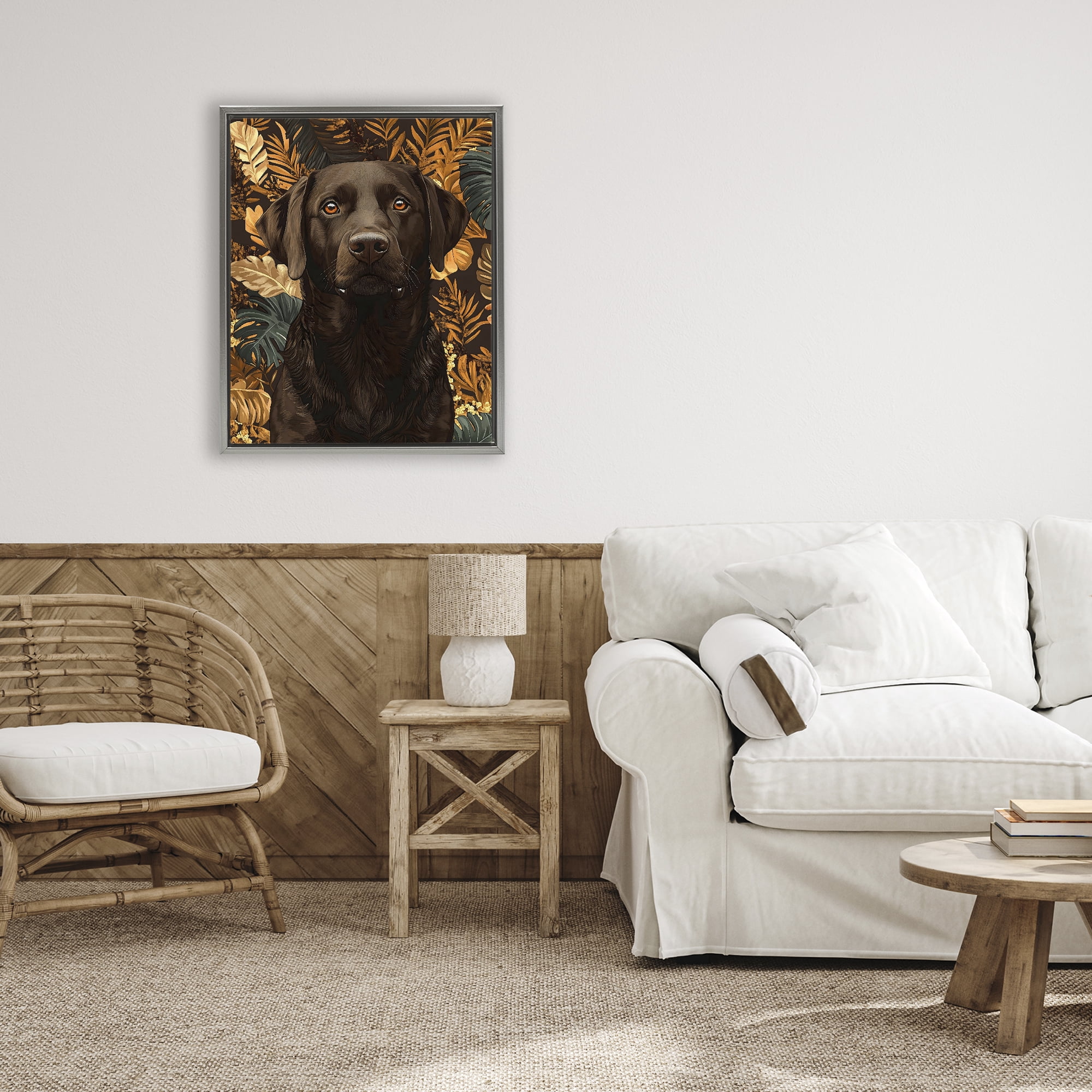 Stupell Industries Labrador with Golden Leaves Gray Framed Floater Canvas Wall Art, design by Creative Studio