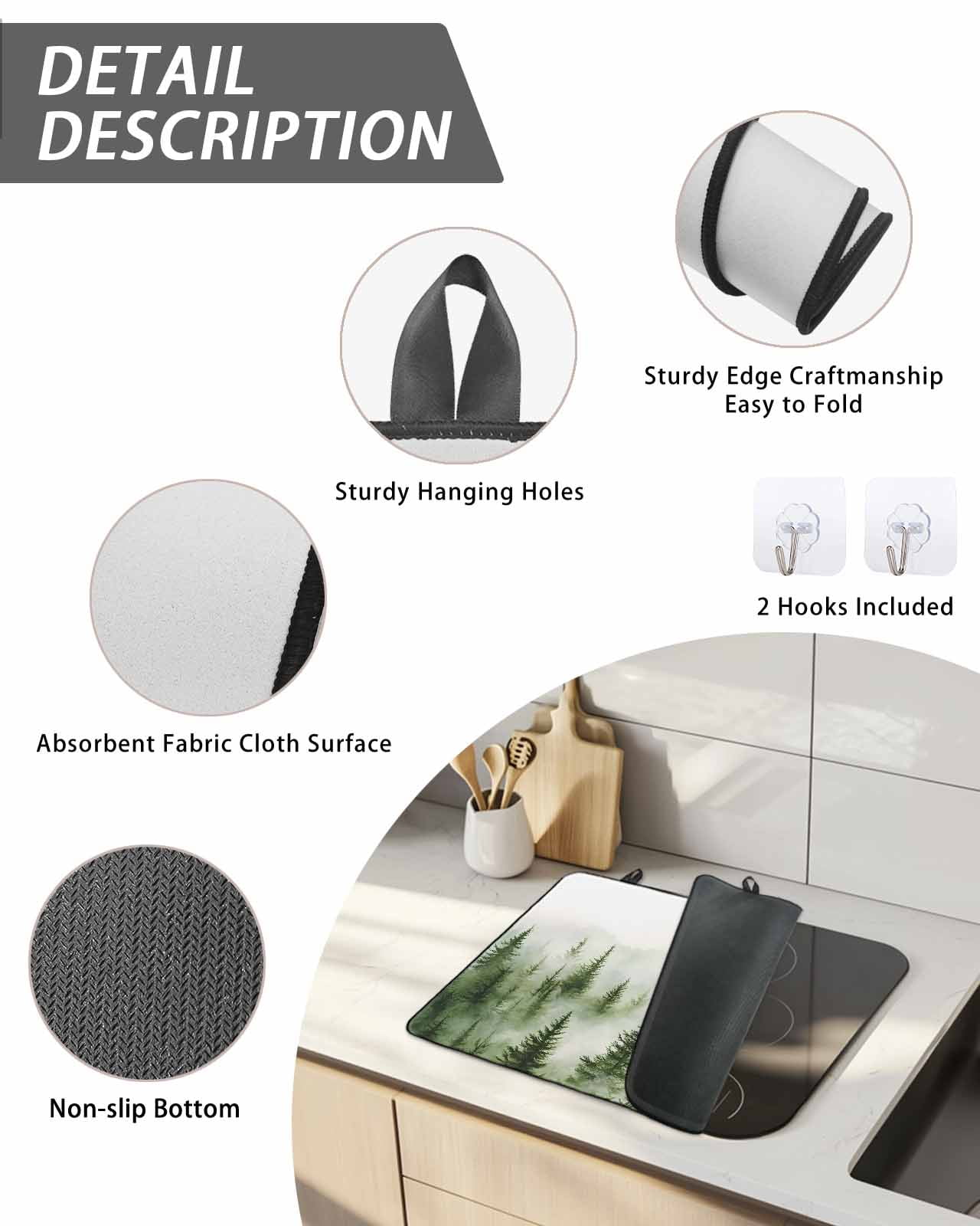 Stove Top Covers for Electric Stove, Green Mist Forest Glass Stovetop Cover Protector, Foggy Mountain Tree Nature Landscape Induction Cooktop Protector Oven Mat for Kitchen Countertop 24"x21"