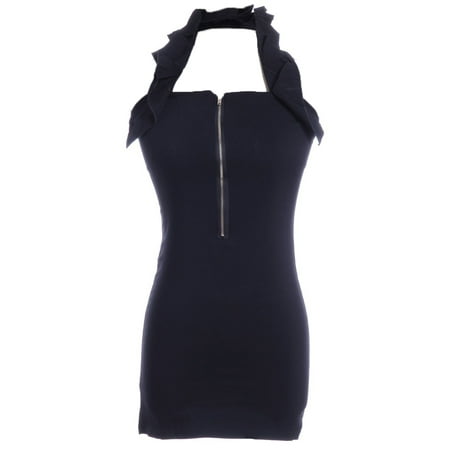 Exquisite Fit Corset - S/M Fit Black Exposed Zip Front Ruffle Trim Ribbon Corset Tie Back Top