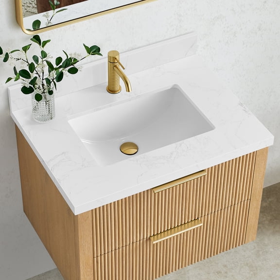 Malaga 31"W x 22"D Composite Stone Vanity Top in Grain White with Ceramic Sink