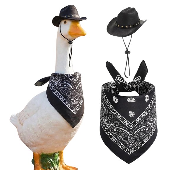 Western Cowboy Porch Goose Outfit Lawn Cement Goose Clothes Plastic Goose Clothing Cowboy Hat and Bandana Scarf for Western Theme Party 23" Statue Outdoor Garden Patio Yard Decor