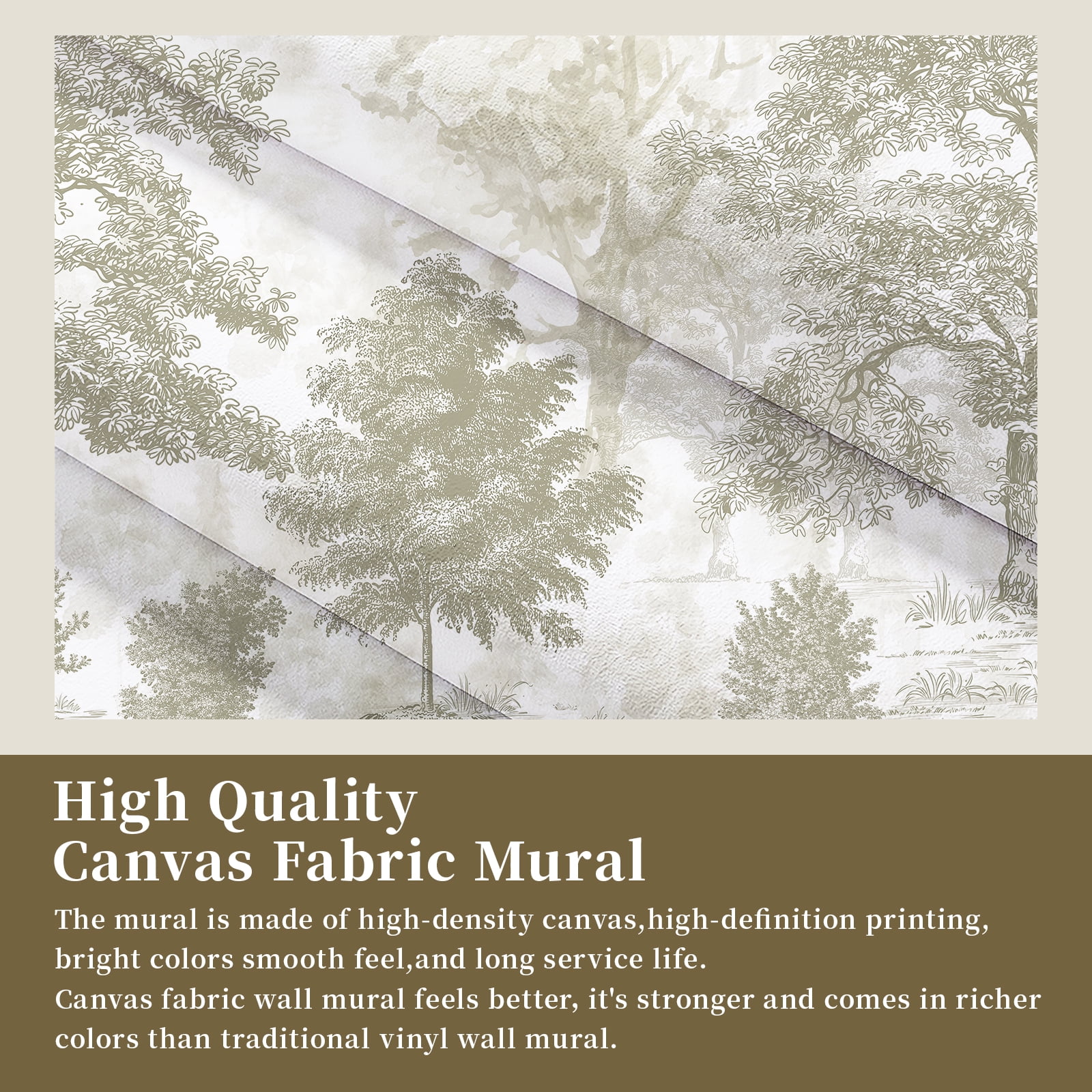 Vintage Forest Wall Mural Peel and Stick 148" W x 98" H Beige Tree Wallpaper Self-Adhesive Large Nature Landscapes Murals Canvas Wall Decor for Bedroom Bathroom