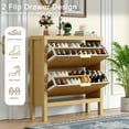 thumbnail image 2 of Modern Slatted Wood Shoe Organizer with Dual Flip Drawers,Wood Freestanding Organizer Shoe Rack for Entryway, Small Spaces, or Hallway, Nature, 2 of 7