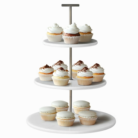 Navaris 3 Tier Cake Stand, Round, White - Natural Marble Tiered Tray Cupcake Stand - Afternoon Tea Stands Perfect for Cupcakes, Cakes, Desserts, Fruit & More