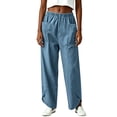 thumbnail image 6 of XPMWRP Women Elastic High Waist Big Patch Pocket Denim Wide Leg Pants Front Split Ankle Loose Lightweight Jeans Casual Walking Vacation Trousers Light Blue XXXL, 6 of 7