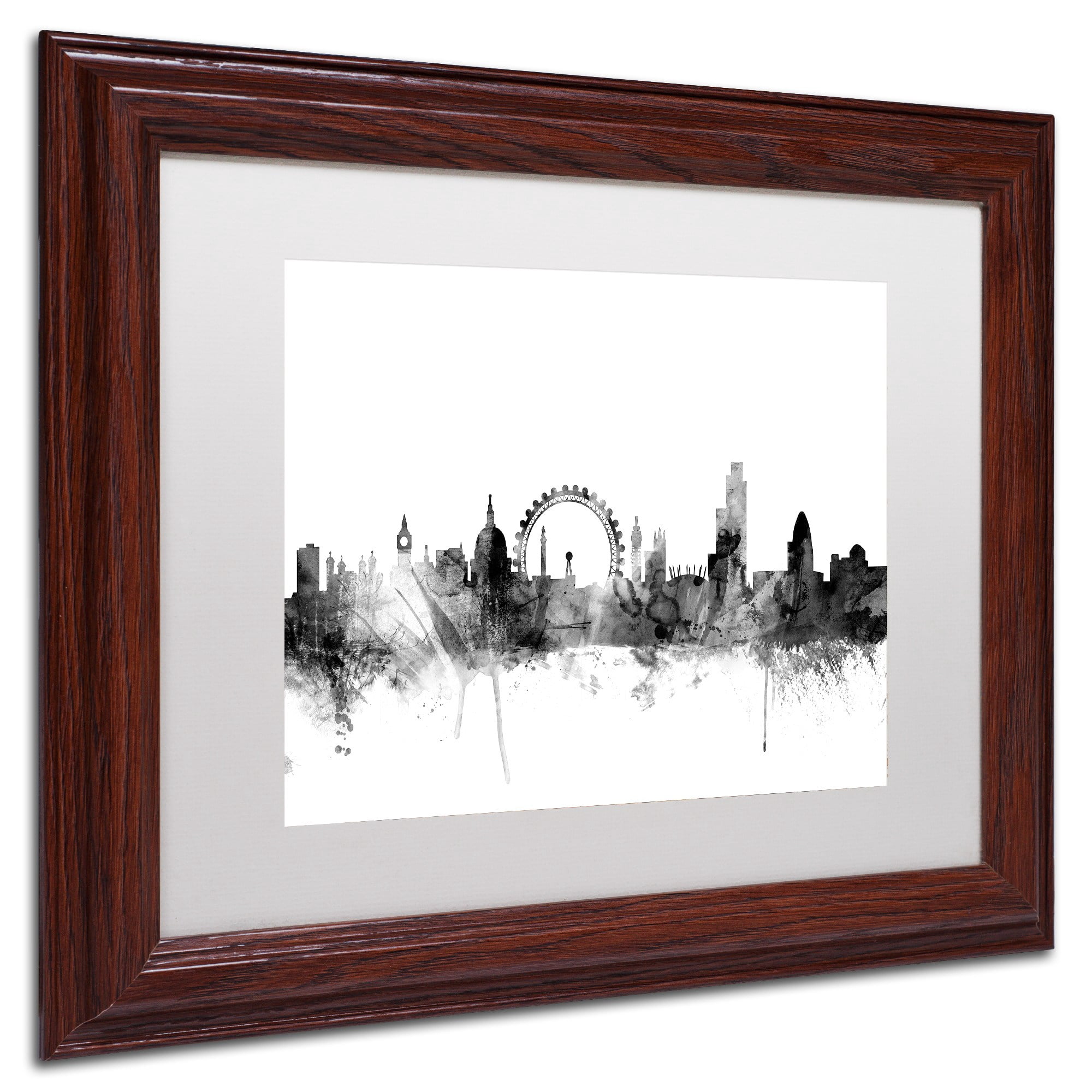 Trademark Fine Art "London England Skyline B&W 2" Canvas Art by Michael Tompsett, White Matte, Wood Frame