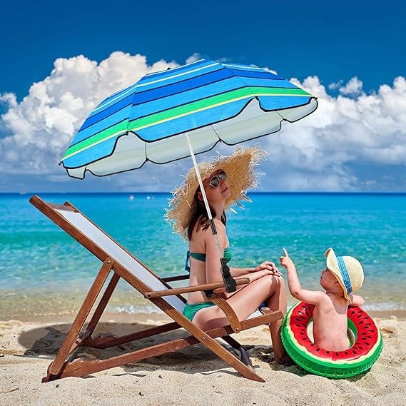 2 Pcs Automatic Chair Umbrella with Universal Clamp 44" UPF 50+ Portable Clamp on Beach Chair Adjustable Wheelchair Umbrella for Outdoor Patio Parasol