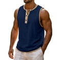 thumbnail image 6 of Pafei Tyugd Sleeveless Shirts for Men Big and Tall Cotton Linen Summer Tank Tops Lightweight Casual Button Up Henley Shirts Dark Blue M, 6 of 9
