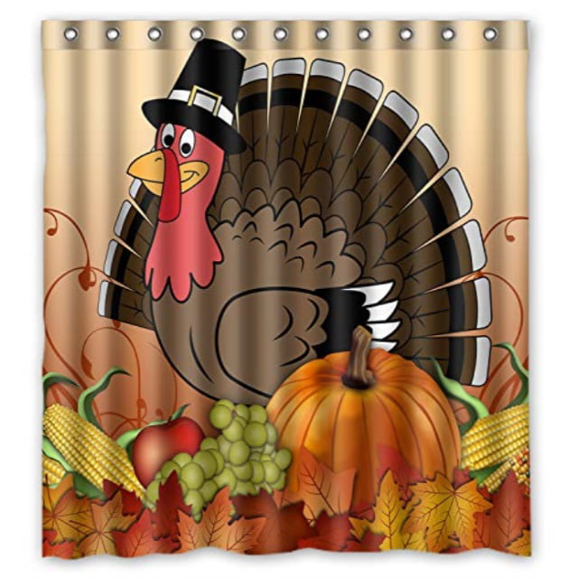 Thanksgiving turkey Shower Curtain Bathroom Waterproof Fabric & 12hooks 71*71in 