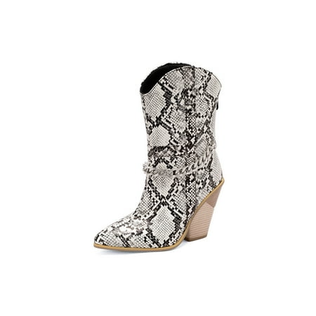 

Difumos Womens Fashion Pointed Toe Block Heels Bootie Anti-Slip Stacked Heel Short Boots Office Comfort Winter Shoes Snake Pattern 7