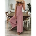 thumbnail image 3 of Zukuco Women's Elegant Sleeveless Jumpsuit - V-Neck Wide Leg Romper with Back Bow, Summer Casual Beachwear Vacation Outfit, M, 3 of 6