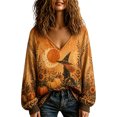 thumbnail image 3 of OIOLOYJM Halloween Long Sleeve Tops for Women Fall Casual V-Neck Pumpkin Graphic Happy Holiday Shirts Loose Fit Comfortable Lounge T Shirts Ginger XL, 3 of 5