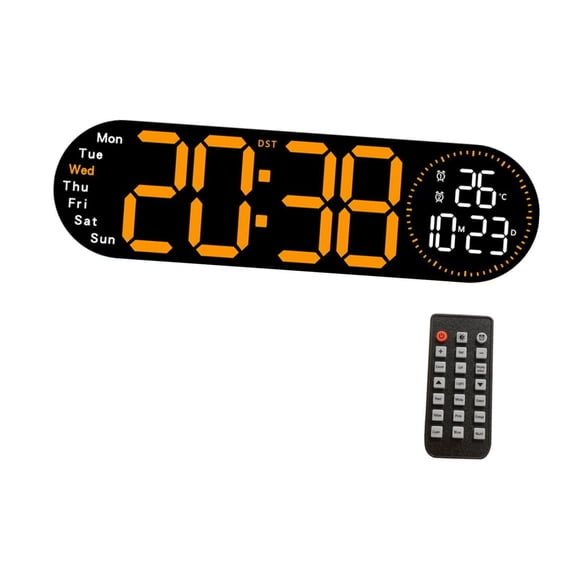 Decoración del hogar de reloj de pared digital con control remoto para la oficina de cocina del dormitorio Naranja