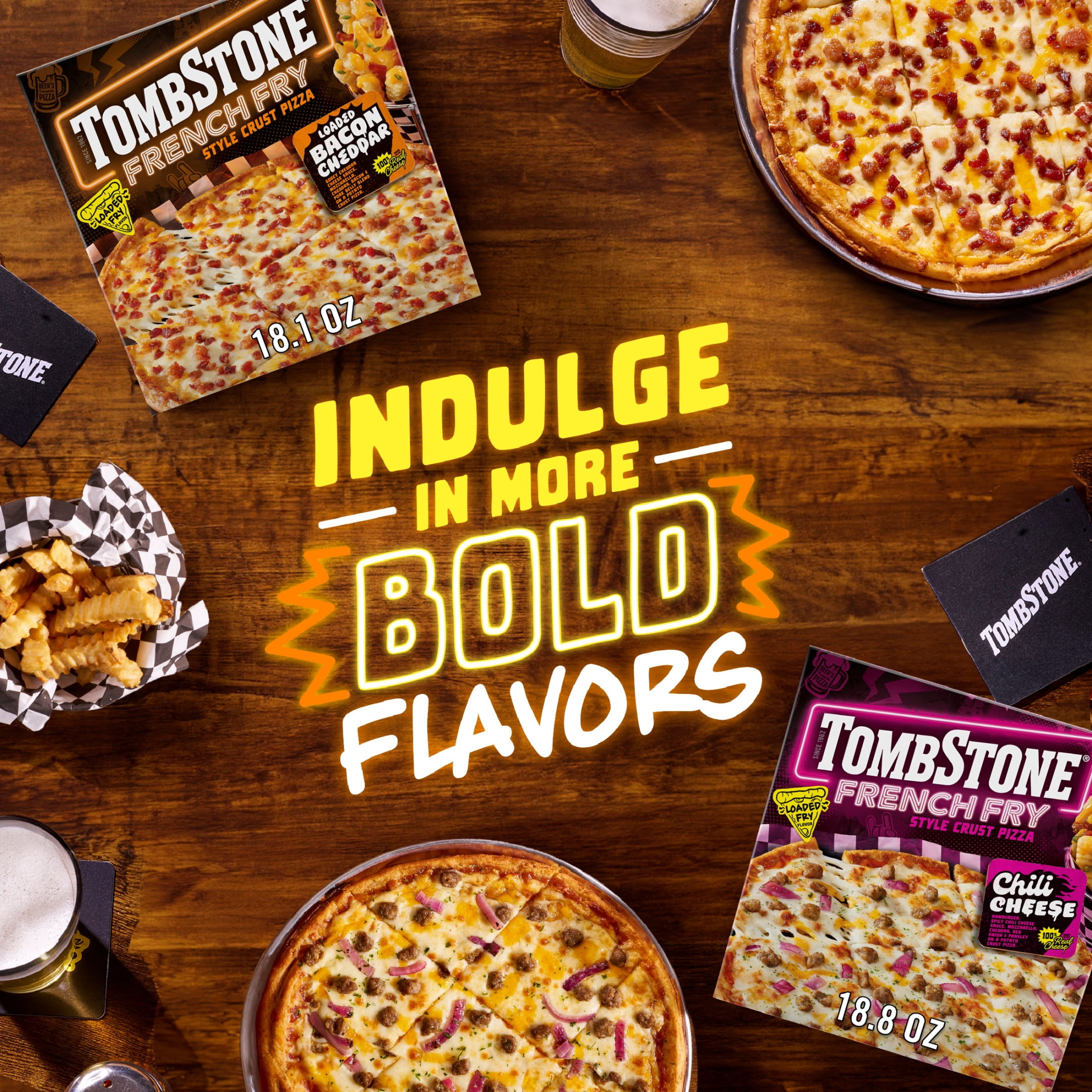 Tombstone French Fry Style Crust, Loaded Bacon Cheddar Cheese, Gluten Free Frozen Pizza, 18.1 oz (Frozen)