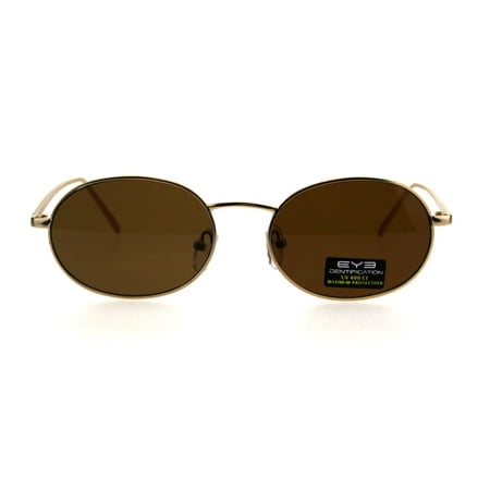 90s Retro Oval Round Metal Rim Sunglasses Gold Brown