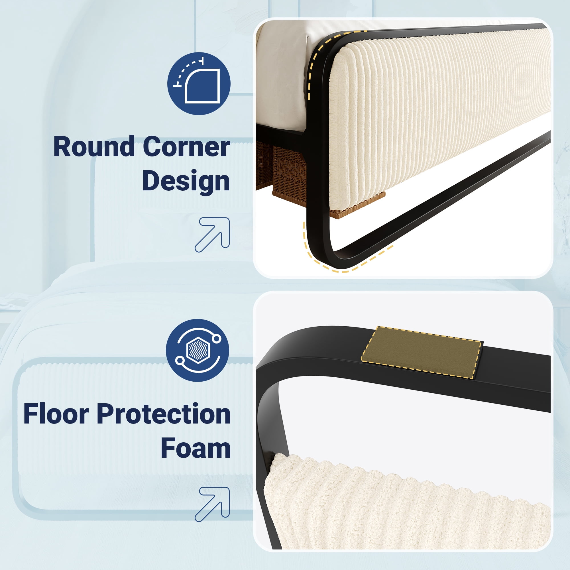 Allewie Full Bed Frame, Upholstered Platform Bed with Velvet Curved Headboard and Footboard, No Box Spring Needed, Cream White