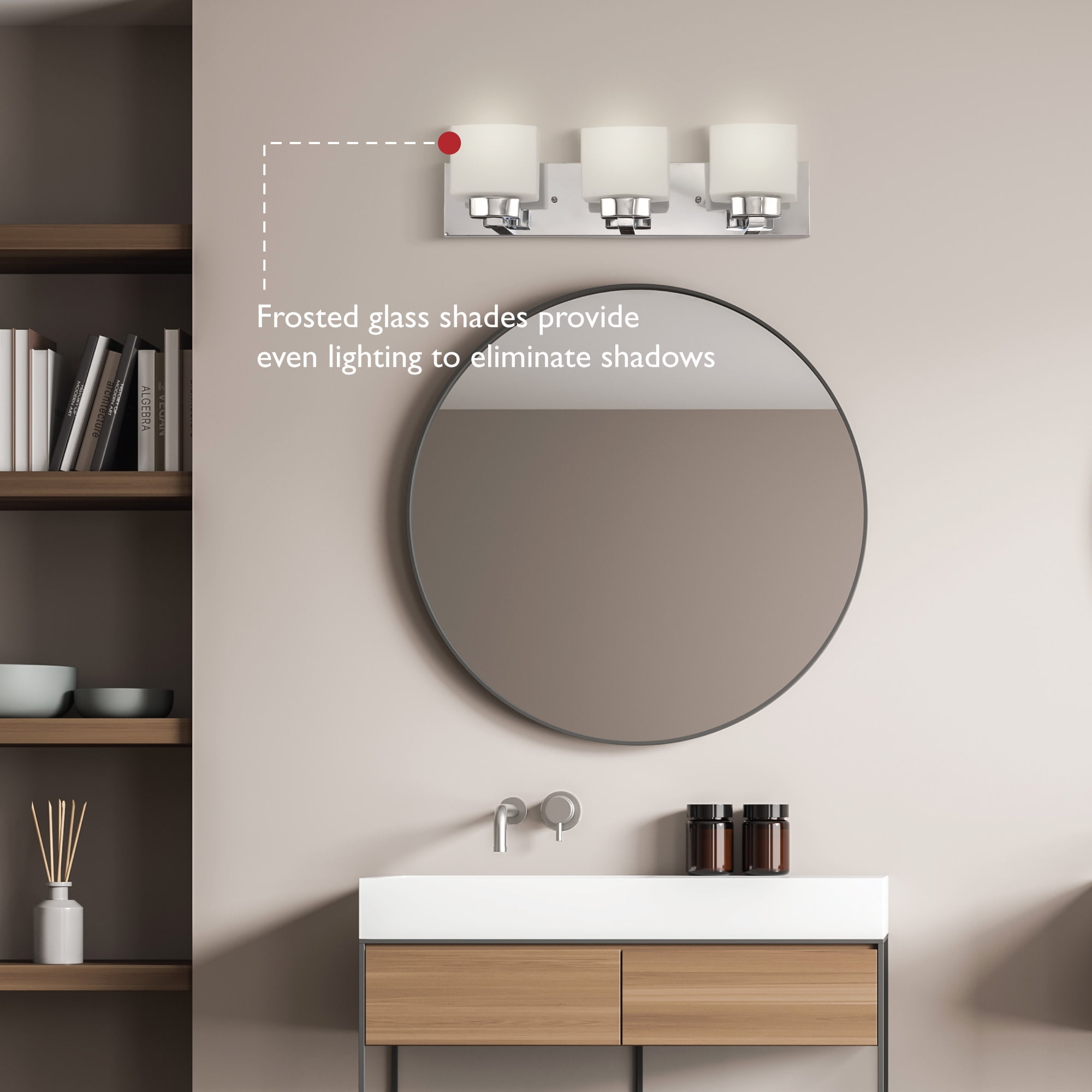 Design House Dove Creek 3-Light Dimmable Bathroom Vanity Light with Frosted Glass, Polished Chrome