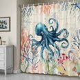 thumbnail image 5 of Sea Octopus Shower Curtain, Vintage Watercolor Ocean Animals Corals Seaweed Newspaper Texture Waterproof Shower Curtain Set with 12 Hooks Lightweight Bath Curtains Fabric Bathroom Decor 72x84 Inches, 5 of 9