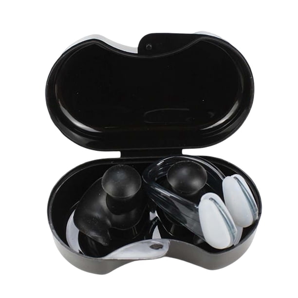 Tapones para los oídos y pinzas para la nariz para natación. Tapones para los oídos para natación. Protector impermeable para los oídos y la nariz. Negro