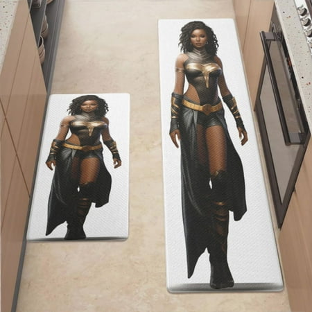 

Anti Fatigue Kitchen Mat Warrior Woman Sets of 2 Kitchen Rugs Non Slip Cushioned Standing Mat for Sink Floor Laundry Office Desk Mid 17.3 x 29 + Ultra 17.3 x 70.8