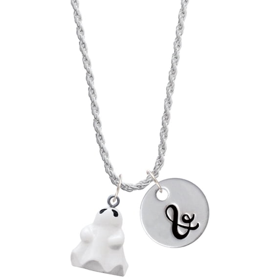 Delight Jewelry Resin Ghost Silvertone Script Initial Disc - & - Charm Necklace, 20"+3"