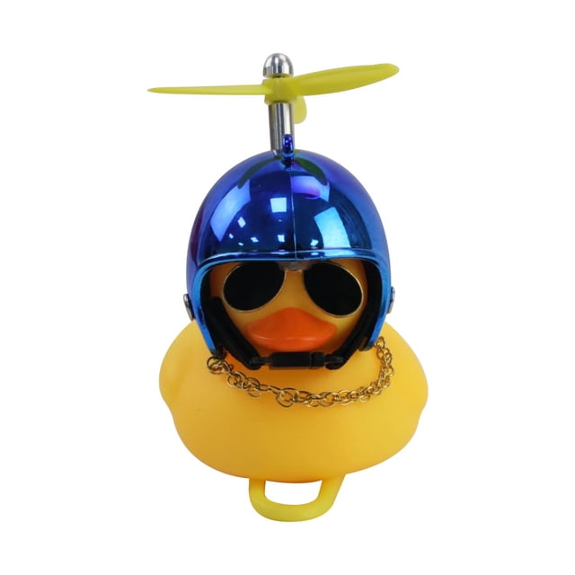 Pato Decorativo Amarillo Con Casco Cromado Azul