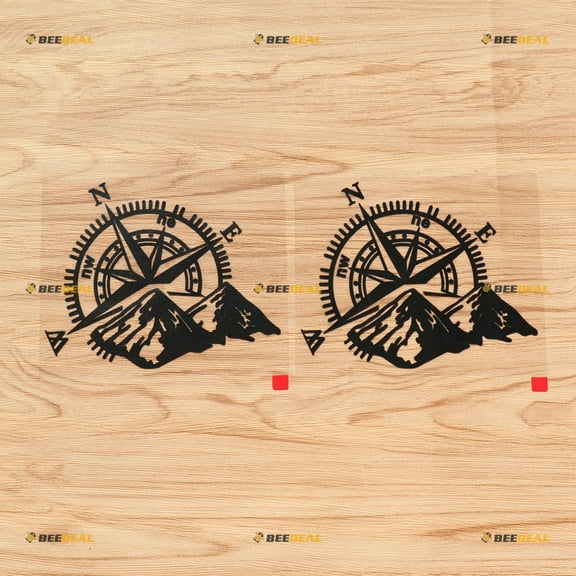 4X4 Off Road Compass Mountain Decal Sticker Car Truck Vinyl - 2 Pack Black, 6 Inches - Fit for Chevy Jeep Ford Subaru 01281A