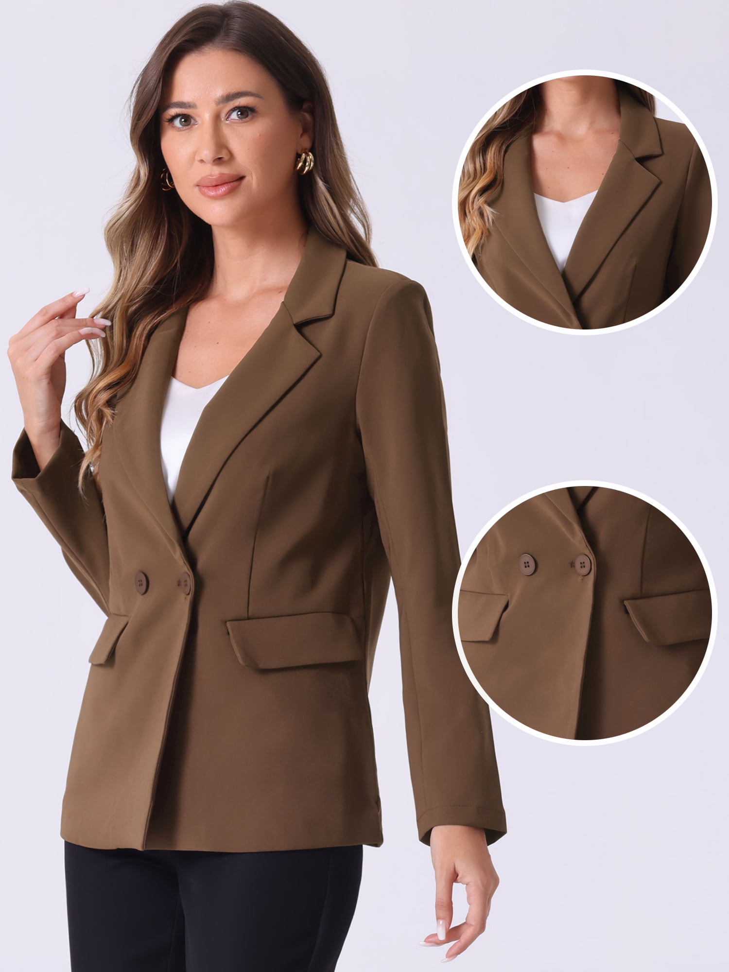 DARING DIVA Double Breasted Work Office Blazer M Brown