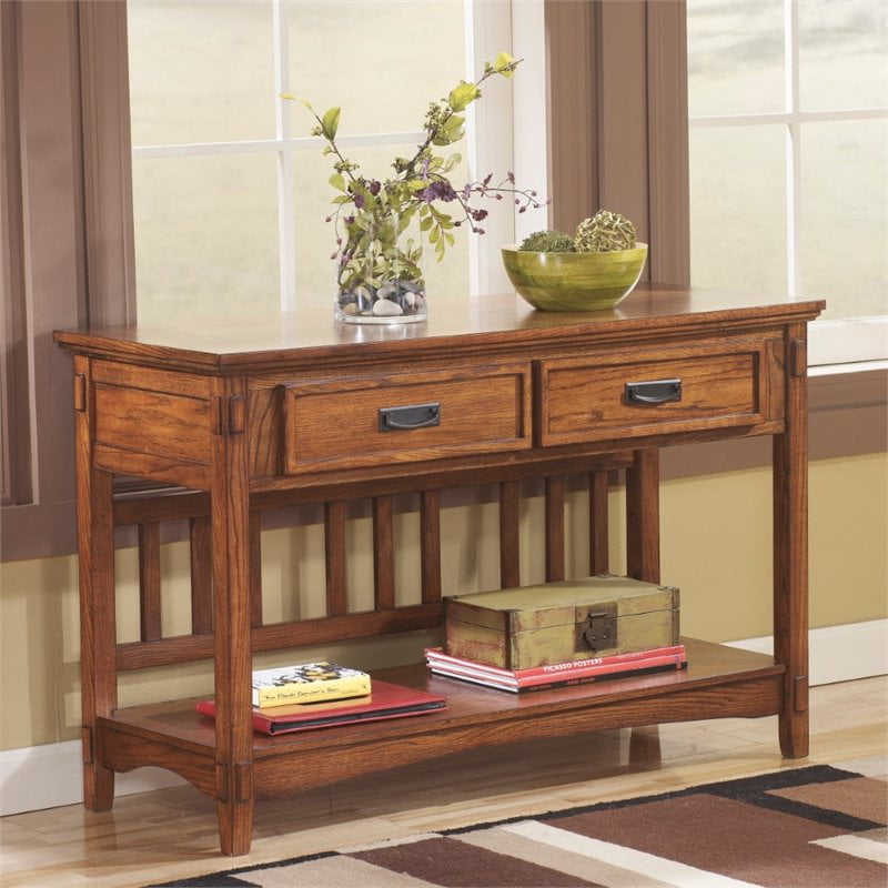 Drawer Sofa Console Table, Mission Style Console Table With 2 Drawers